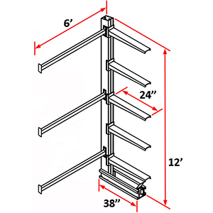 Cantilever Rack Single Sided Adder - 12'H x 6'W - (5) 24" Arms 2,000 lb. Cap. ea.