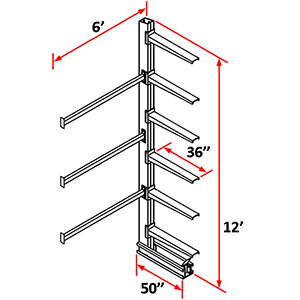 Cantilever Rack Single Sided Adder - 12'H x 6'W - (6) 36" Arms 1,200 lb. Cap. ea.