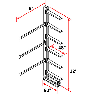 Cantilever Rack Single Sided Adder - 12'H x 6'W - (6) 48" Arms 1,000 lb. Cap. ea.