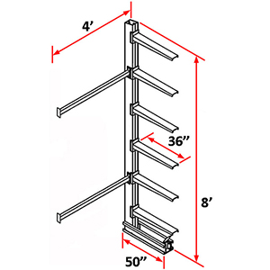 Cantilever Rack Single Sided Adder - 8'H x 4'W - (6) 36" Arms 1,200 lb. Cap. ea.