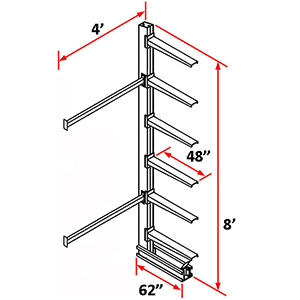 Cantilever Rack Single Sided Adder - 8'H x 4'W - (6) 48" Arms 1,000 lb. Cap. ea.