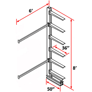 Cantilever Rack Single Sided Adder - 8'H x 6'W - (6) 36" Arms 1,200 lb. Cap. ea.