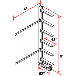 Cantilever Rack Single Sided Adder - 8'H x 6'W - (6) 48" Arms 1,000 lb. Cap. ea.