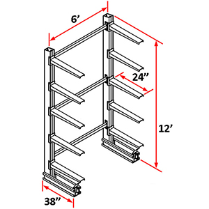 Cantilever Rack Single Sided Starter - 12'H x 6'W - (10) 24" Arms 2,000 lb. Cap. ea.
