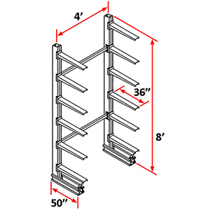 Cantilever Rack Single Sided Starter - 8'H x 4'W - (12) 36" Arms 1,200 lb. Cap. ea.