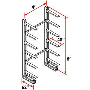 Cantilever Rack Single Sided Starter - 8'H x 4'W - (12) 48" Arms 1,000 lb. Cap. ea.