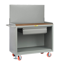 Mobile Workbench Cabinet - 24" x 48", 1 Drawer, Hardboard Top, Pegboard Panel