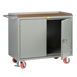 Mobile Workbench Cabinet - 24" x 48", Hardboard Top, Cabinet Doors