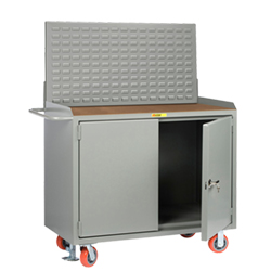 Mobile Workbench Cabinet - 24" x 48", Hardboard Top, Louvered Panel, Cabinet Doors
