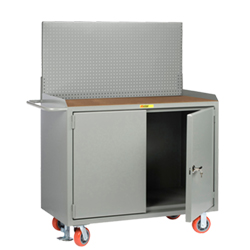 Mobile Workbench Cabinet - 24" x 48", Hardboard Top, Pegboard Panel, Cabinet Doors