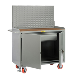 Mobile Workbench Cabinet - 24" x 48", 1 Drawer, Hardboard Top, Louvered Panel, Cabinet Doors