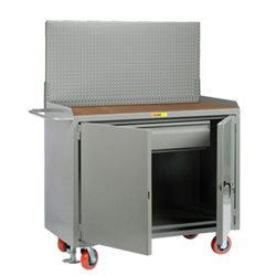 Mobile Workbench Cabinet - 24" x 48", 1 Drawer, Hardboard Top, Pegboard Panel, Cabinet Doors