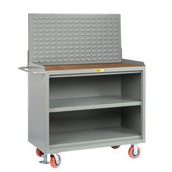 Mobile Workbench Cabinet - 24" x 48", Center Shelf, Hardboard Top, Louvered Panel