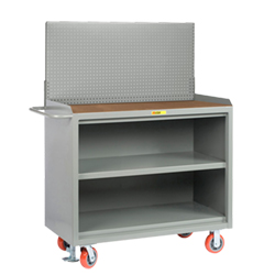 Mobile Workbench Cabinet - 24" x 48", Center Shelf, Hardboard Top, Pegboard Panel