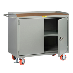 Mobile Workbench Cabinet - 24" x 48", Center Shelf, Hardboard Top, Cabinet Doors