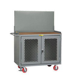 Mobile Workbench Cabinet - 24" x 48", Hardboard Top, Pegboard Panel, Perforated Cabinet Doors