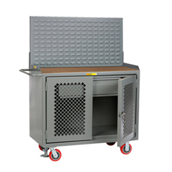 Mobile Workbench Cabinet - 24" x 48", 1 Drawer, Hardboard Top, Louvered Panel, Perforated Cabinet Doors