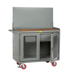 Mobile Workbench Cabinet - 24" x 48", 1 Drawer, Hardboard Top, Pegboard Panel, Perforated Cabinet Doors