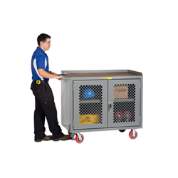 Mobile Workbench Cabinet - 24" x 48", Center Shelf, Hardboard Top, Perforated Cabinet Doors
