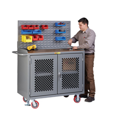 Mobile Workbench Cabinet - 24" x 48", Center Shelf, Hardboard Top, Louvered Panel, Perforated Cabinet Doors