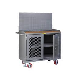 Mobile Workbench Cabinet - 24" x 48", Center Shelf, Hardboard Top, Pegboard Panel, Perforated Cabinet Doors
