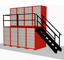 Mini Mezzanine Drawer Storage System - 12 Cabinets, 120" x 27-1/2" Deck with Staircase