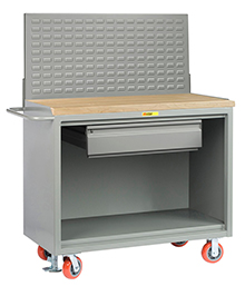 Mobile Workbench Cabinet - 24" x 48", 1 Drawer, Butcher Block Top, Louvered Panel