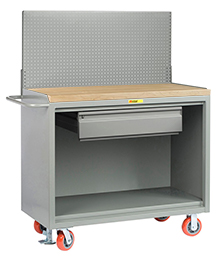 Mobile Workbench Cabinet - 24" x 48", 1 Drawer, Butcher Block Top, Pegboard Panel
