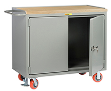 Mobile Workbench Cabinet - 24" x 48", Butcher Block Top, Cabinet Doors