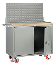 Mobile Workbench Cabinet - 24" x 48", Butcher Block Top, Louvered Panel, Cabinet Doors
