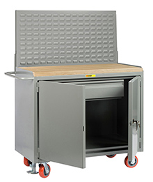 Mobile Workbench Cabinet - 24" x 48", 1 Drawer, Butcher Block Top, Louvered Panel, Cabinet Doors