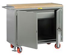 Mobile Workbench Cabinet - 24" x 48", 1 Drawer, Butcher Block Top, Cabinet Doors