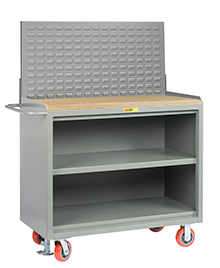 Mobile Workbench Cabinet - 24" x 48", Center Shelf, Butcher Block Top, Louvered Panel