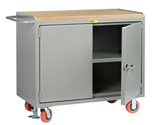 Mobile Workbench Cabinet - 24" x 48", Center Shelf, Butcher Block Top, Cabinet Doors