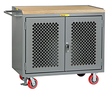 Mobile Workbench Cabinet - 24" x 48", Butcher Block Top, Perforated Cabinet Doors