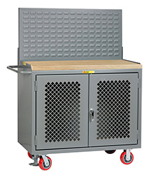 Mobile Workbench Cabinet - 24" x 48", Butcher Block Top, Louvered Panel, Perforated Cabinet Doors
