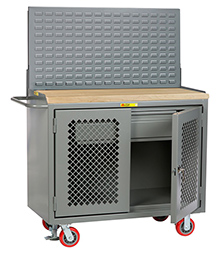 Mobile Workbench Cabinet - 24" x 48", 1 Drawer, Butcher Block Top, Louvered Panel, Perforated Cabinet Doors