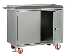 Mobile Workbench Cabinet - 24" x 48", Non-Slip Vinyl Top, Cabinet Doors