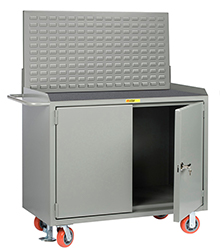 Mobile Workbench Cabinet - 24" x 48", Non-Slip Vinyl Top, Louvered Panel, Cabinet Doors