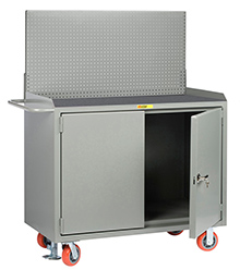Mobile Workbench Cabinet - 24" x 48", Non-Slip Vinyl Top, Pegboard Panel, Cabinet Doors