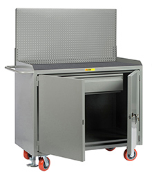 Mobile Workbench Cabinet - 24" x 48", 1 Drawer, Non-Slip Vinyl Top, Pegboard Panel, Cabinet Doors