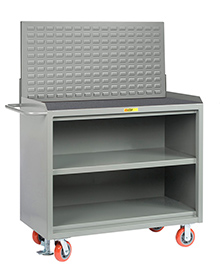 Mobile Workbench Cabinet - 24" x 48", Center Shelf, Non-Slip Vinyl Top, Louvered Panel
