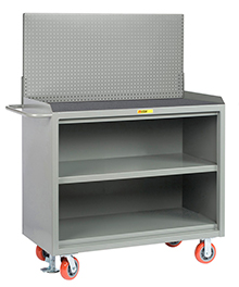 Mobile Workbench Cabinet - 24" x 48", Center Shelf, Non-Slip Vinyl Top, Pegboard Panel