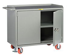 Mobile Workbench Cabinet - 24" x 48", Center Shelf, Non-Slip Vinyl Top, Cabinet Doors