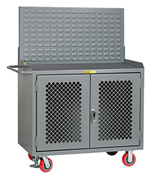 Mobile Workbench Cabinet - 24" x 48", Non-Slip Vinyl Top, Louvered Panel, Perforated Cabinet Doors