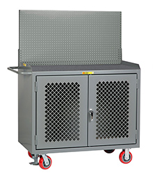 Mobile Workbench Cabinet - 24" x 48", Non-Slip Vinyl Top, Pegboard Panel, Perforated Cabinet Doors