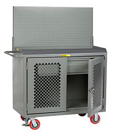 Mobile Workbench Cabinet - 24" x 48", 1 Drawer, Non-Slip Vinyl Top, Pegboard Panel, Perforated Cabinet Doors