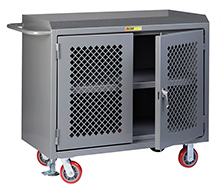 Mobile Workbench Cabinet - 24" x 48", Center Shelf, Non-Slip Vinyl Top, Perforated Cabinet Doors