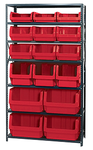 18d x 42w x 75h Metal Shelving w/ 7 Shelves & 20 Hopper Bins