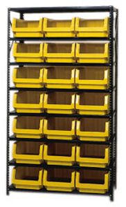 18d x 42w x 75h Metal Shelving w/  8 Shelves & 21 Hopper Bins